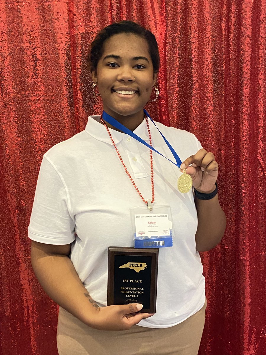 wendygmay's tweet photo. So proud of @FcclaHeritage students who took Gold & Silver with two 1st place & one 3rd place finish at State Leadership Conference! #NCslc23 @NCFCCLA #haveahearttakepart @HHS_Huskies @WCPSS_CTE https://t.co/AyTj9LQ3TE