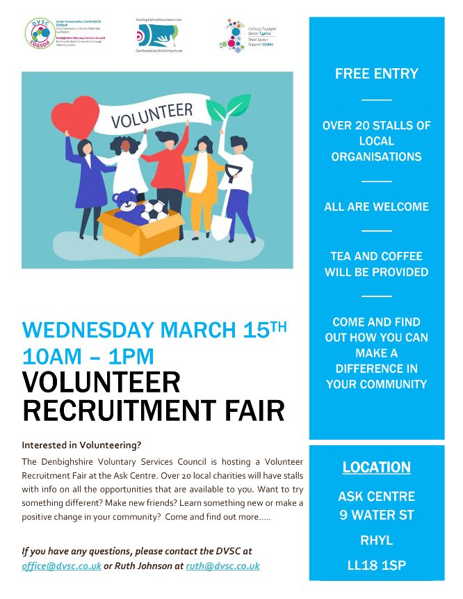 tempo_tweets's tweet photo. Delighted to join community groups in Denbighshire today with @DVSC_Wales at their volunteer fair, we also held a #TimeCredit info session to tell more people about our National programme across Wales supporting volunteer diversity, cost of living crisis and engaging the many! https://t.co/SNxhVVDSX3