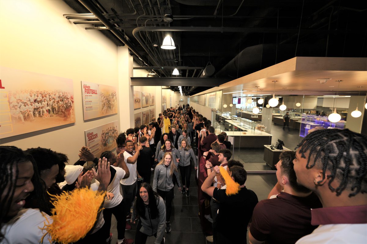 GopherWHockey's tweet photo. WHAT A SEND OFF‼️

A huge thank you to @GopherFootball, @GopherHockey and all of the fans and staff who helped send us off to Duluth 💛

Let's go win this thing! https://t.co/JOtnPBjs7V