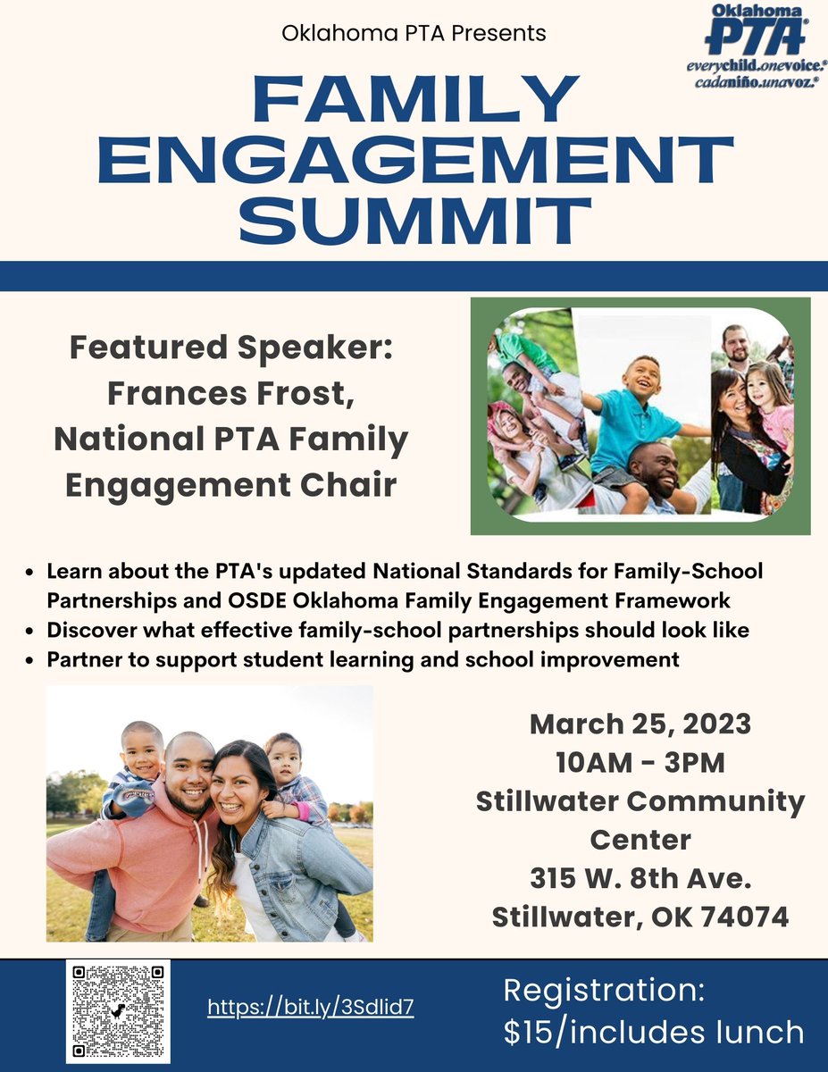 There's still time to sign up to attend! You won't want to miss this amazing Family Engagement Summit. Click the link to register bit.ly/3Sdlid7 or scan the QR code. See you there!
