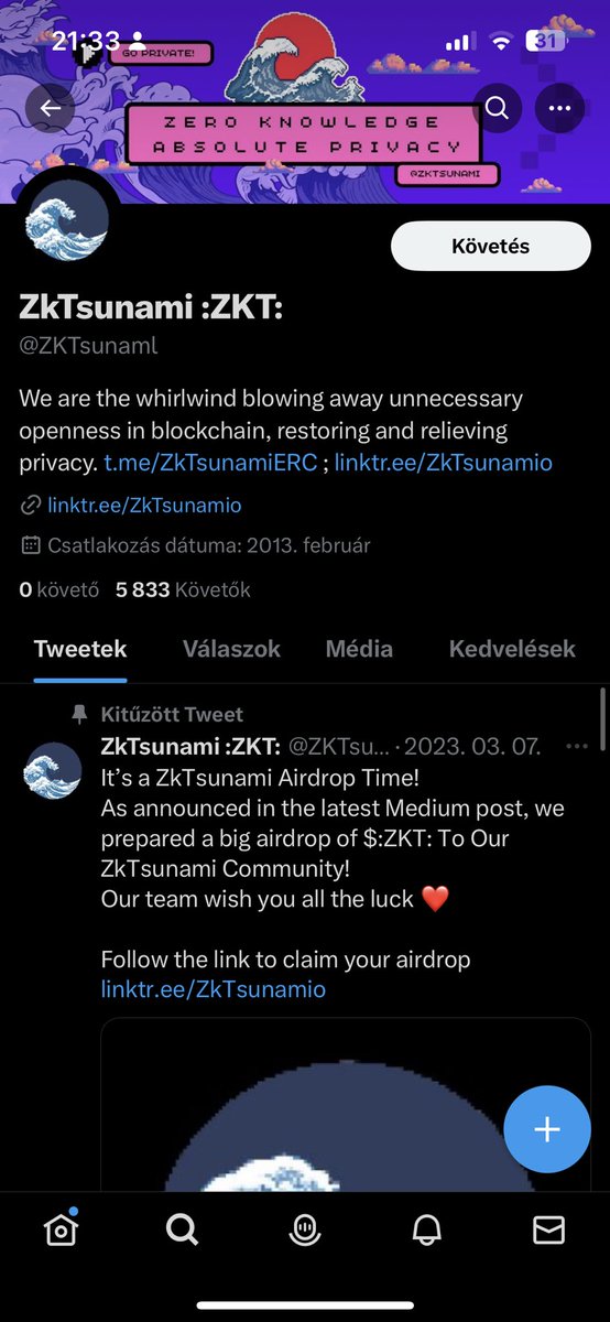 Marcell5R's tweet photo. Why is twitter allowing these scam site to exist ,especially when I search the @ZkTsunami they bring this site first, this site should have been shut down long ago. They just stole 1800$ worth of ZKT tokens and 1400$ worth of BDP tokens from me. That is equal to 4 month of salary https://t.co/XNeNslGXNK