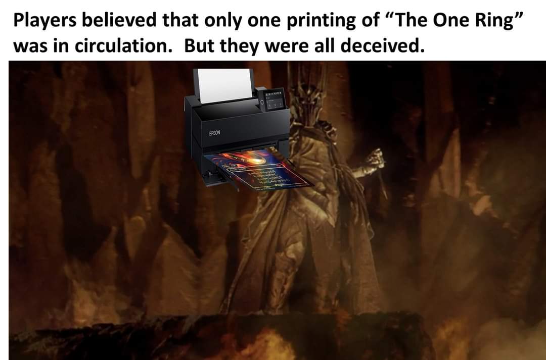 CarbonGlitch13's tweet photo. The One Ring?

#cEDH #MTG #MTGArena #MagicTheGathering #MTGA #EDH #Commander #mtgmemes #MTGCommander #mtgcards #MTGEDH #MTGModern #MTGStandard #dnd #ttrpg #mtgfinance #MTGArt #MTGPhyrexia #MtGONE #MTGPhilly #MTGDMR #MTGSecretLair #MTGLTR #MTGPhilly #LOTR Credit: C.Dirks https://t.co/6PVBEIP1Ms