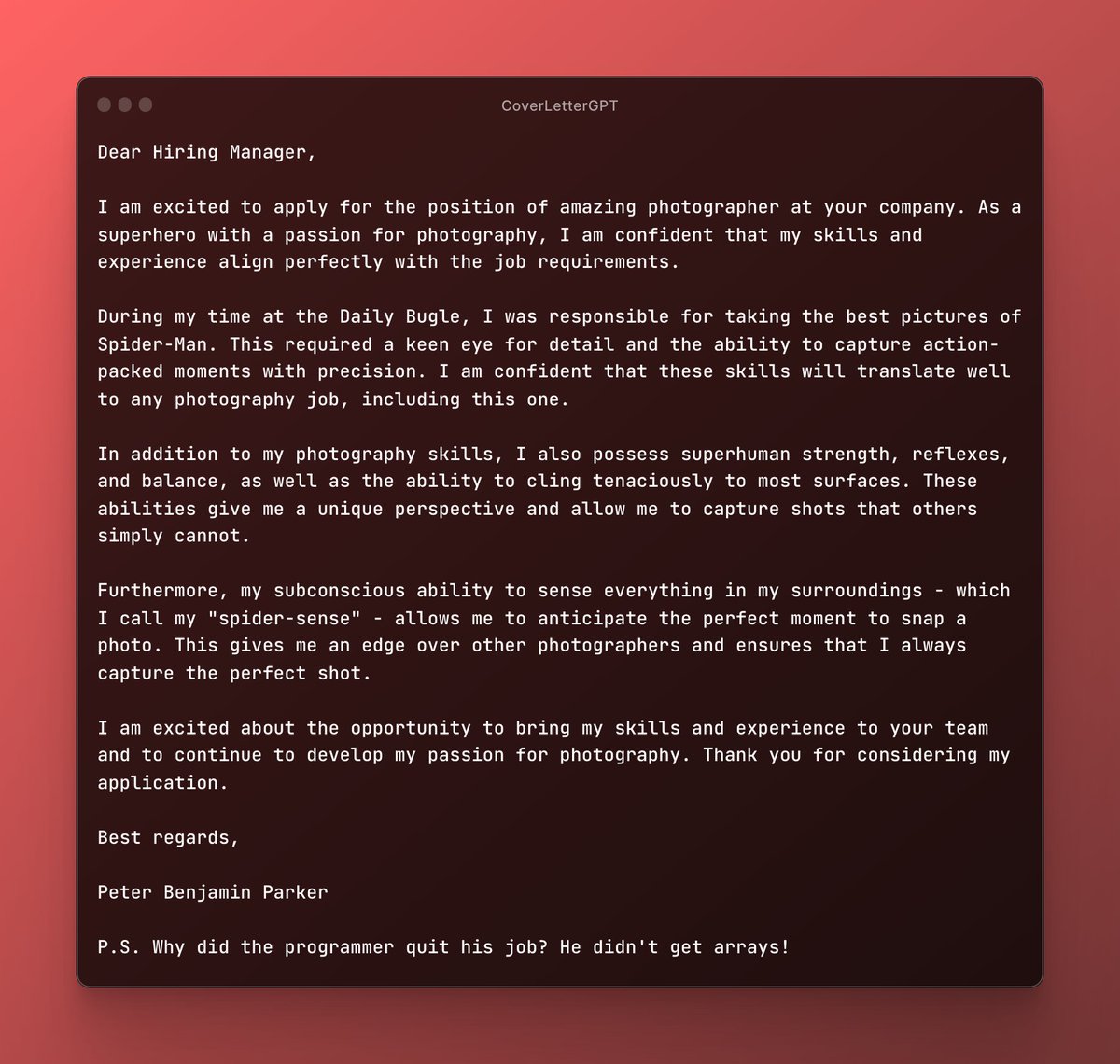 SmileSharks's tweet photo. Peter Parker applying for a job offer with open source project https://t.co/99SyoCWZwR via @hot_town 

https://t.co/b9JeJHd8Gi https://t.co/aTaBdfYvHt