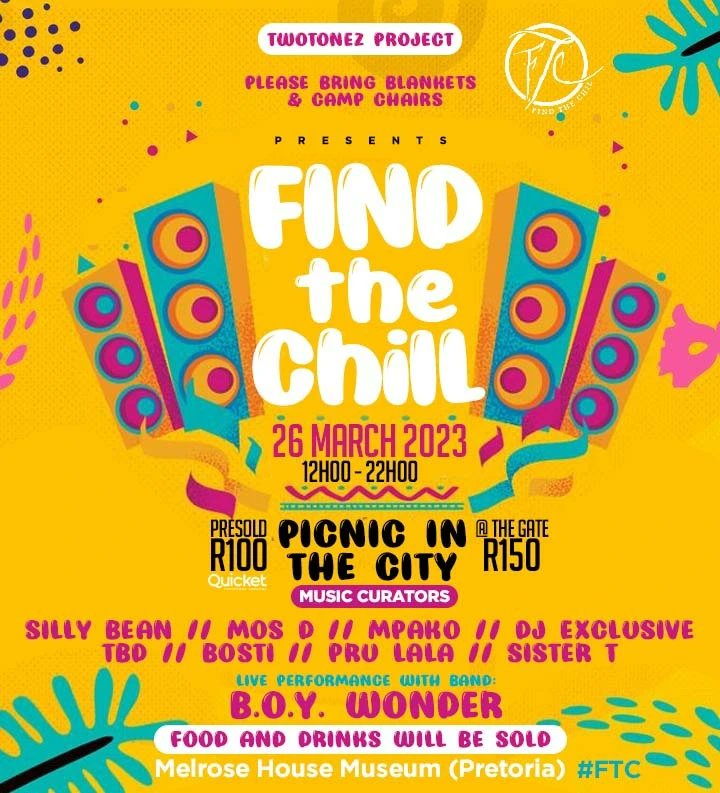 FindTheChill1's tweet photo. Come #FindTheChill with us as We Picnic In The City
Pull through for music made for the Sunshine &amp; chilled vibez.

Date: 26th March
Venue: @MelroseMuseum
1pm - 10pm

‼️PLEASE BRING BLANKETS/CAMP CHAIRS‼️

Tickets Available: 
https://t.co/A97Q8J9CUc

Food and Drinks will be sold‼️ https://t.co/oFqoRgaldT