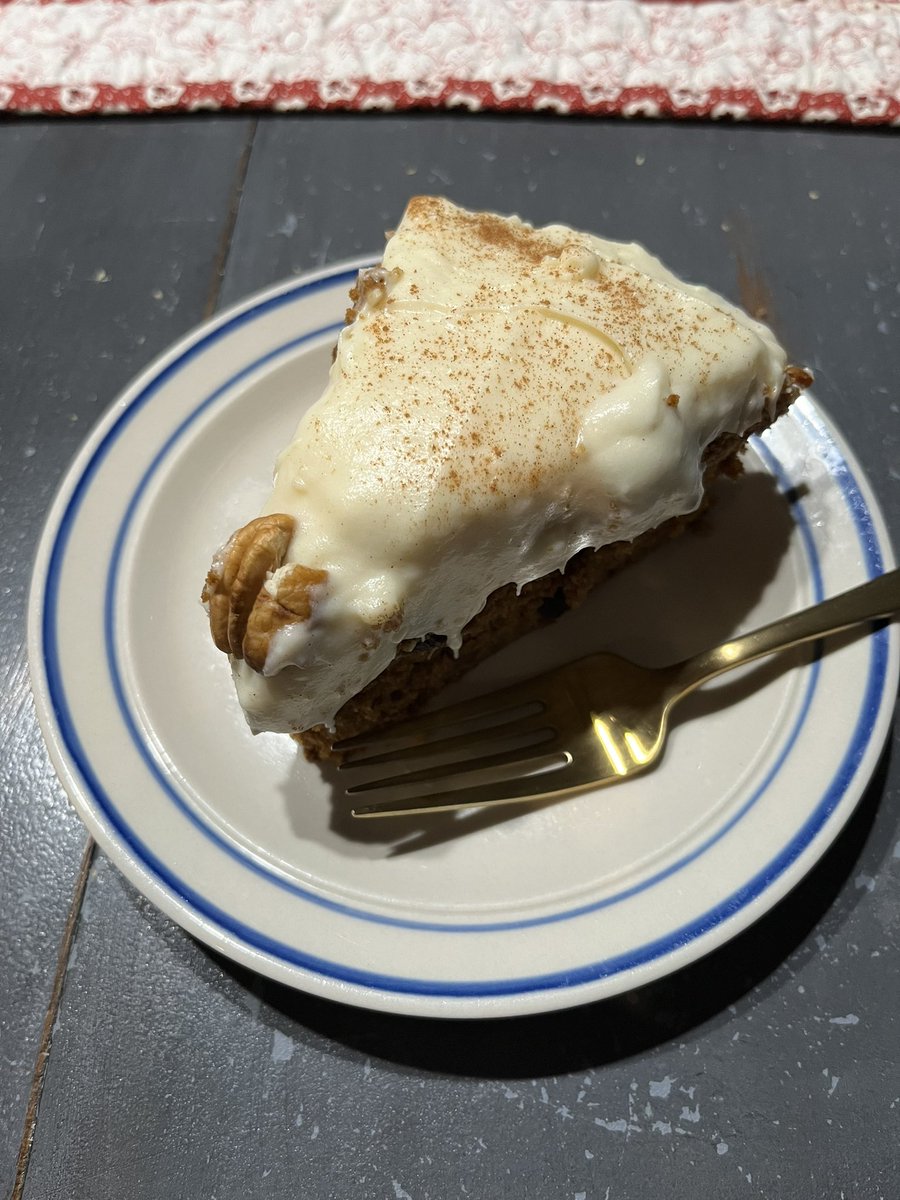 jcd0818's tweet photo. Happy #whatscookingwednesday! This week we made the Spiced Root Cake from #TheElderScrolls cookbook! This one was good, though I am not super into cream cheese frosting. Itโs still been good for breakfast or with a little ice cream! https://t.co/dbMCP7kPiW