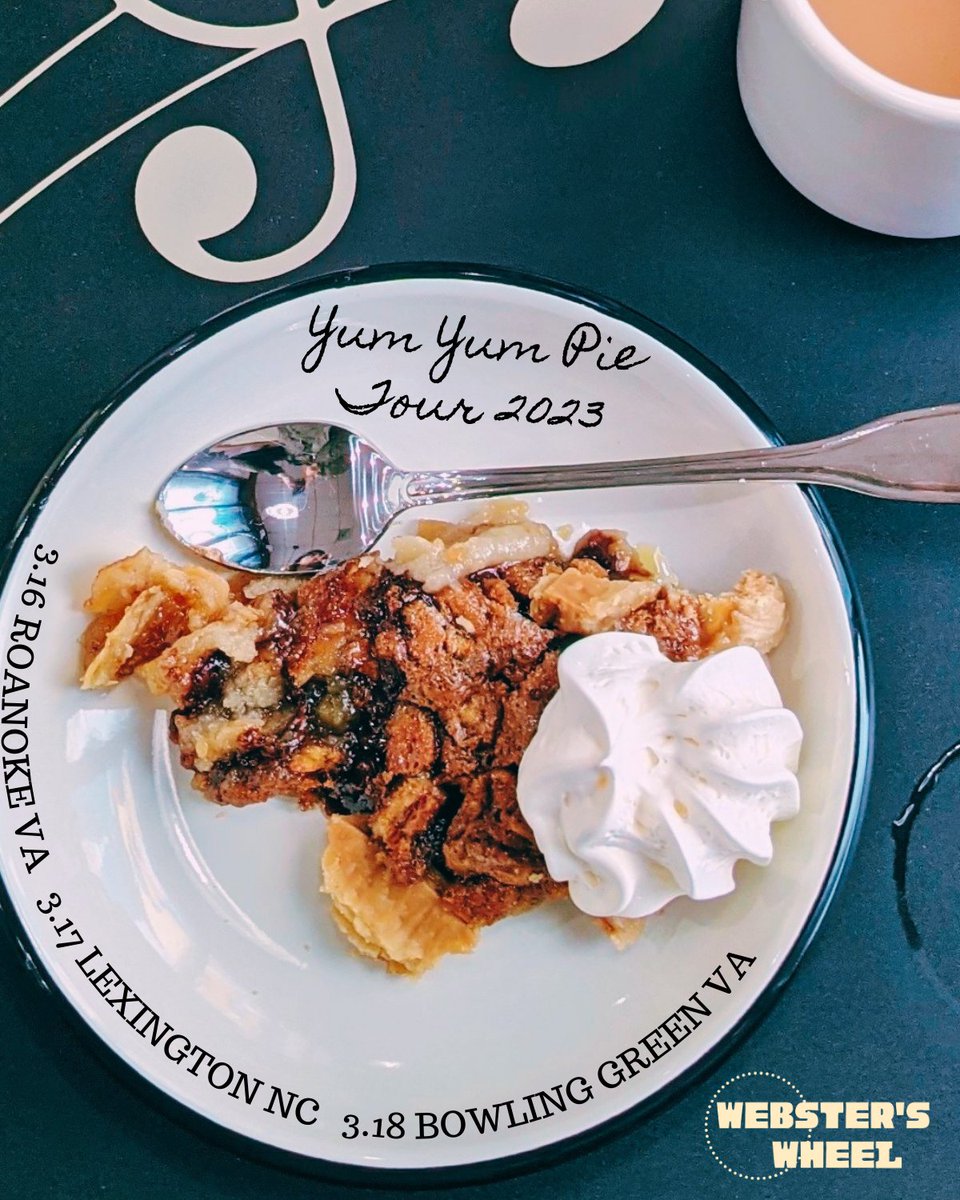 If you didn't get your slice for National Pie Day yesterday, now's your chance to make up for it. Catch us in the Appalachians this week for all your Yum Yum Pie needs:

3.16 ROANOKE VA
3.17 LEXINGTON NC
3.18 BOWLING GREEN VA

Details --> websterswheel.com/tour