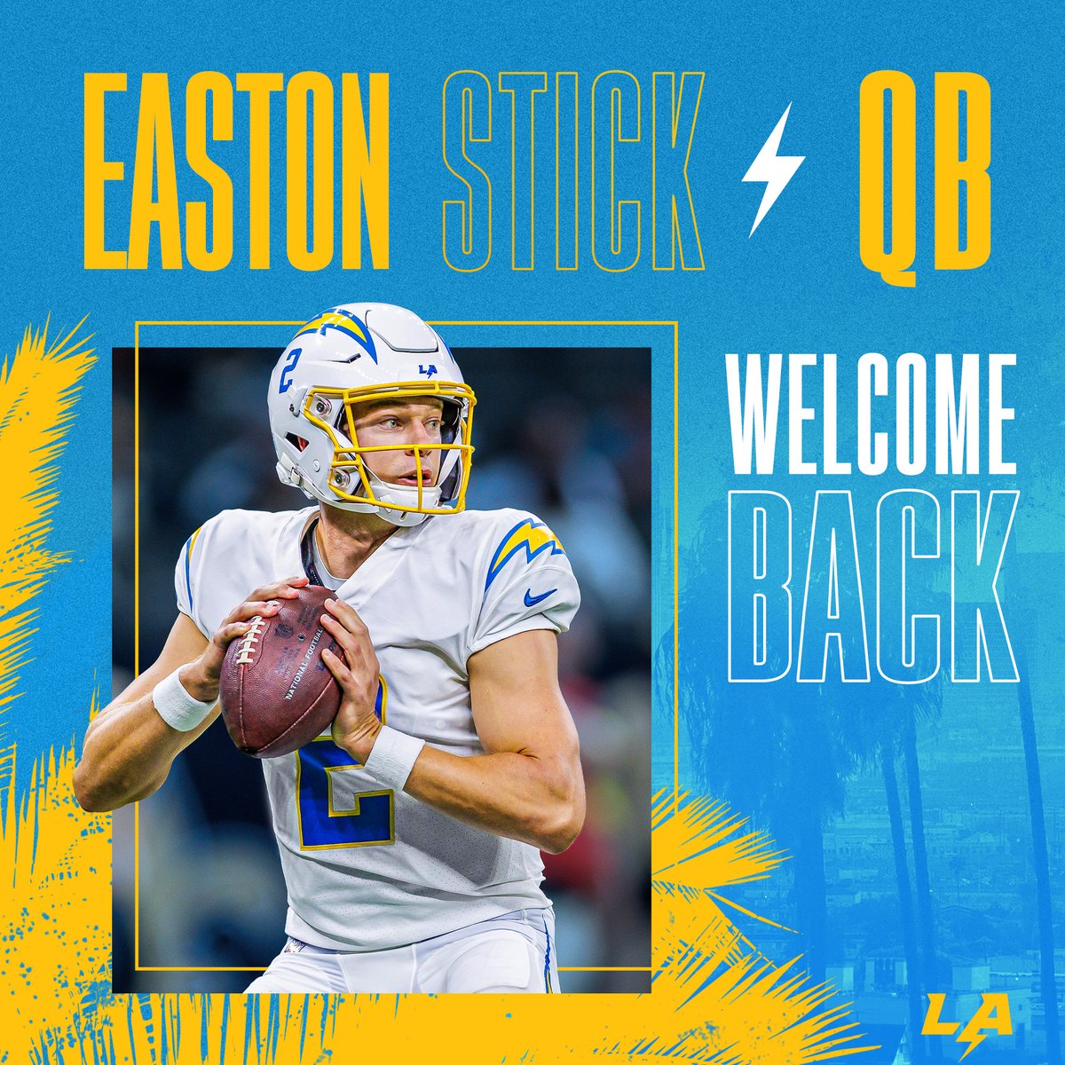 chargers's tweet photo. sticking around.

we've re-signed easton stick → https://t.co/CLSuA6ZDqw https://t.co/5fujI78gOt