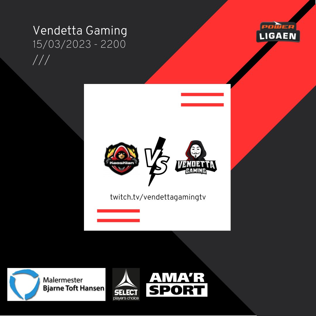 Kaosklan, vi er klar til at tage jer ned kl. 22:00 i aften! Lad os slutte sæsonen på en høj note og vise, at Vendetta Gaming er et hold, der ikke lader sig slå ud! Vi har brug for din støtte mere end nogensinde før! #VGwin #endstrong