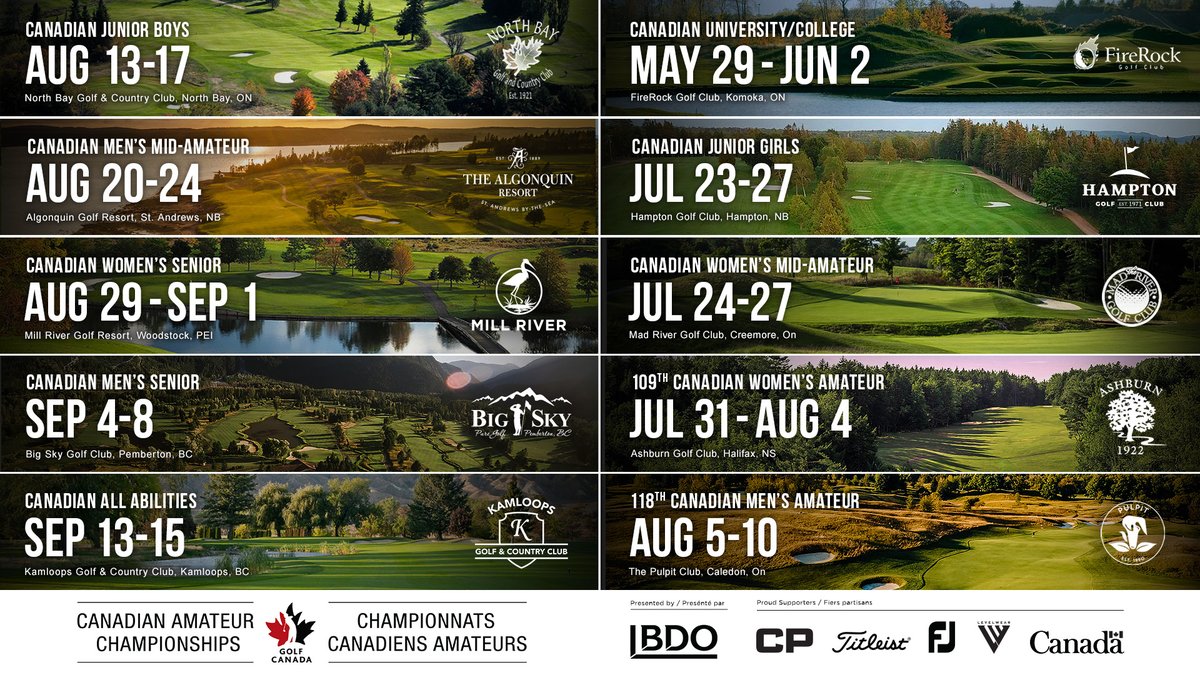 Pleased to announce our 2023 championship schedule 🏆, including amateur &amp; professional competitions in addition to various qualifiers hosted at venerable golf facilities across 🇨🇦.

Read: golfcanada.ca/articles/golf-…