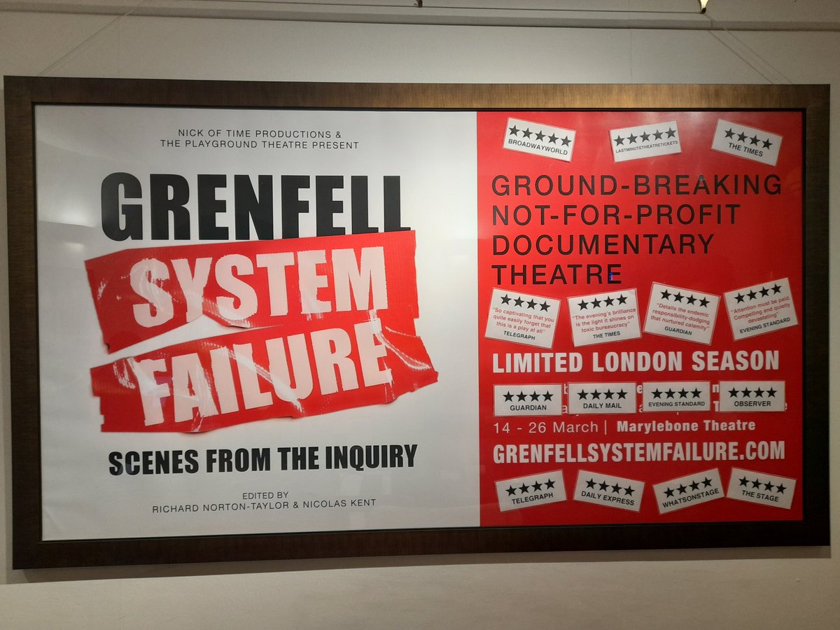 The powerful play based on the @grenfellinquiry has now moved to @MaryleboneTHLDN A must see for anyone or stakeholders concerned or following the Tragedy, its aftermath or any involvement with the disaster and its victims. @GrenfellTowerMC @RBKC @luhc