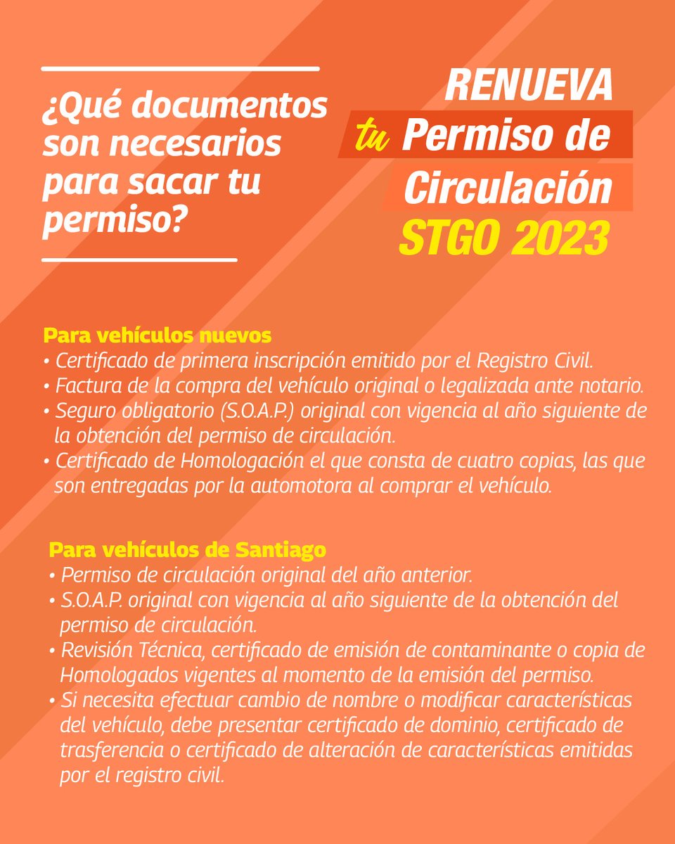 Muni_Stgo's tweet image. 🟣 ¿Necesitas pagar tu #PermisodeCirculación? 🟣
Conoce todos los documentos necesarios para poder obtenerlo 👇

#VivamosBienSantiago
