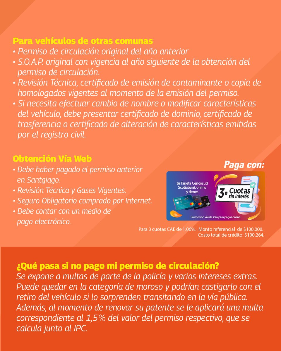 Muni_Stgo's tweet image. 🟣 ¿Necesitas pagar tu #PermisodeCirculación? 🟣
Conoce todos los documentos necesarios para poder obtenerlo 👇

#VivamosBienSantiago