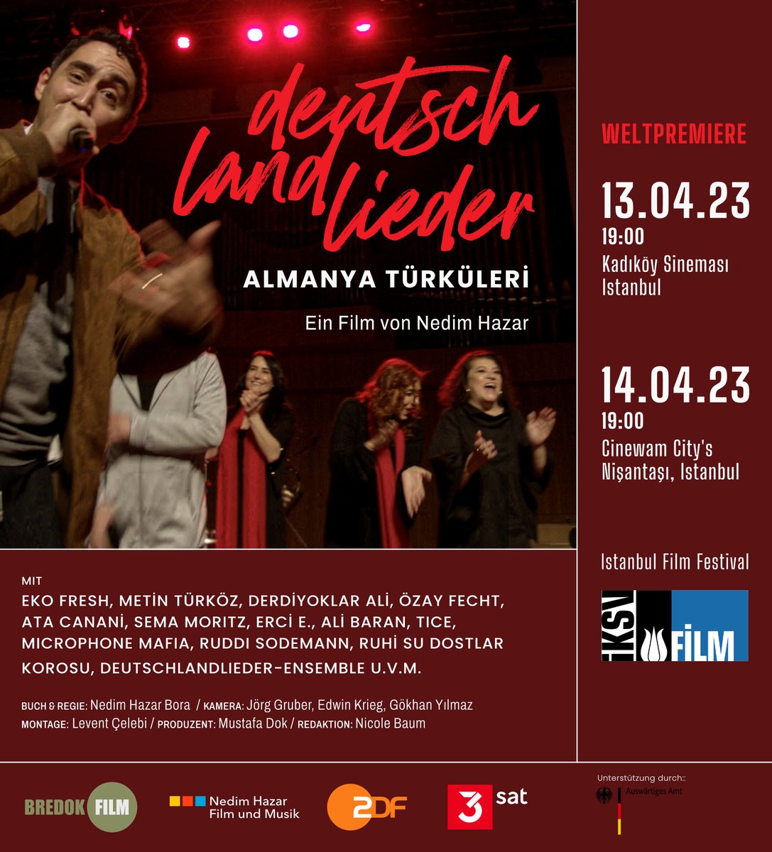 DEUTSCHLANDLIEDER - ALMANYA TÜRKÜLERİ
13.04.23, 19:00, Kadıköy Sineması, Istanbul
14.04.23, 19:00, Cinewam City's Nişantaşı,Istanbu
#Deutschlandlieder #Almanya Türküleri #Istanbul Film Festival