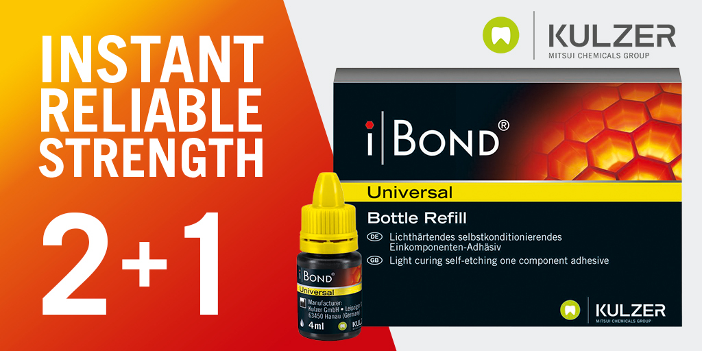 DentalCityInc's tweet image. i-Bond® Universal! 📣
This versatile adhesive is compatible with all dental materials and bonding techniques. Easily bond restorations, like resin cement and self-cure composites, with the new drop control dispenser.

Buy 2, Get 1 Free: ow.ly/3ctT50Nji9Q

#Kulzer #adhesive