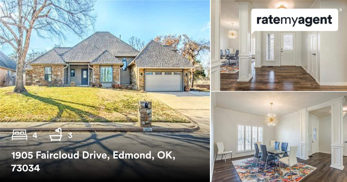 🛌 4 🛀 3
📍 1905 Faircloud Drive, Edmond, OK, 73034

My latest sale on RateMyAgent.
 139126
rma.reviews/HT3085QLxSy5

...
#ratemyagent #realestate #eXp_Realty