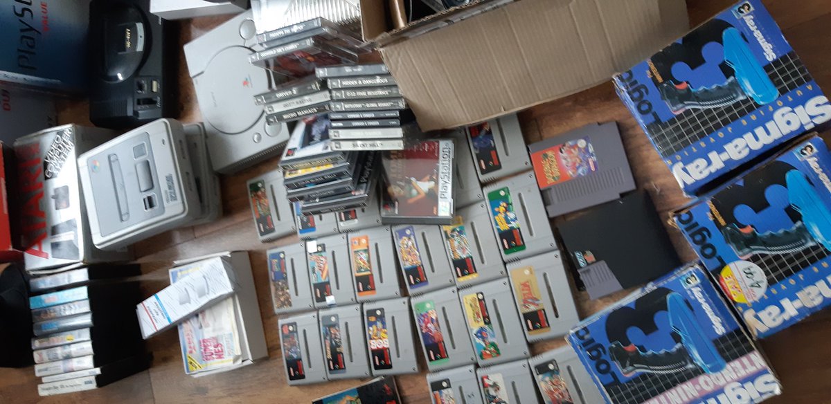 HiddenChestShop's tweet photo. Massive haul of new stock just in!

We'll be testing these and getting them on shelves for the weekend hopefully. 

We are open Friday, Saturday and Sunday 12:00 til 6:00

https://t.co/lD7Xjx3ZKN

#snes #nes #atari2600  #segamegadrive #dreamcast #segasaturn #playstation #ps1 https://t.co/soM6dJUzFJ