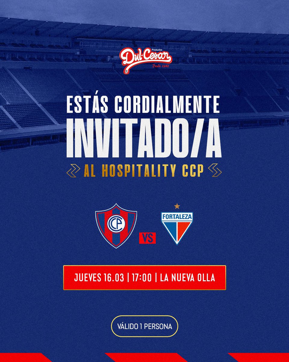 DulCesarPy's tweet image. ¡SORTEO!💙❤️💙

Para ver el partido como un rey regalamos 1 entrada al Hospitality CCP para Cerro Porteño Vs Fortaleza⚽️

Participa:
🔺 Seguí la página
🔺Dale RT
🔺Deja tus últimos 3

Mañana 12 PM anunciamos al ganador/a.¡Verificamos entre todos los que dieron RT y nos siguieron!