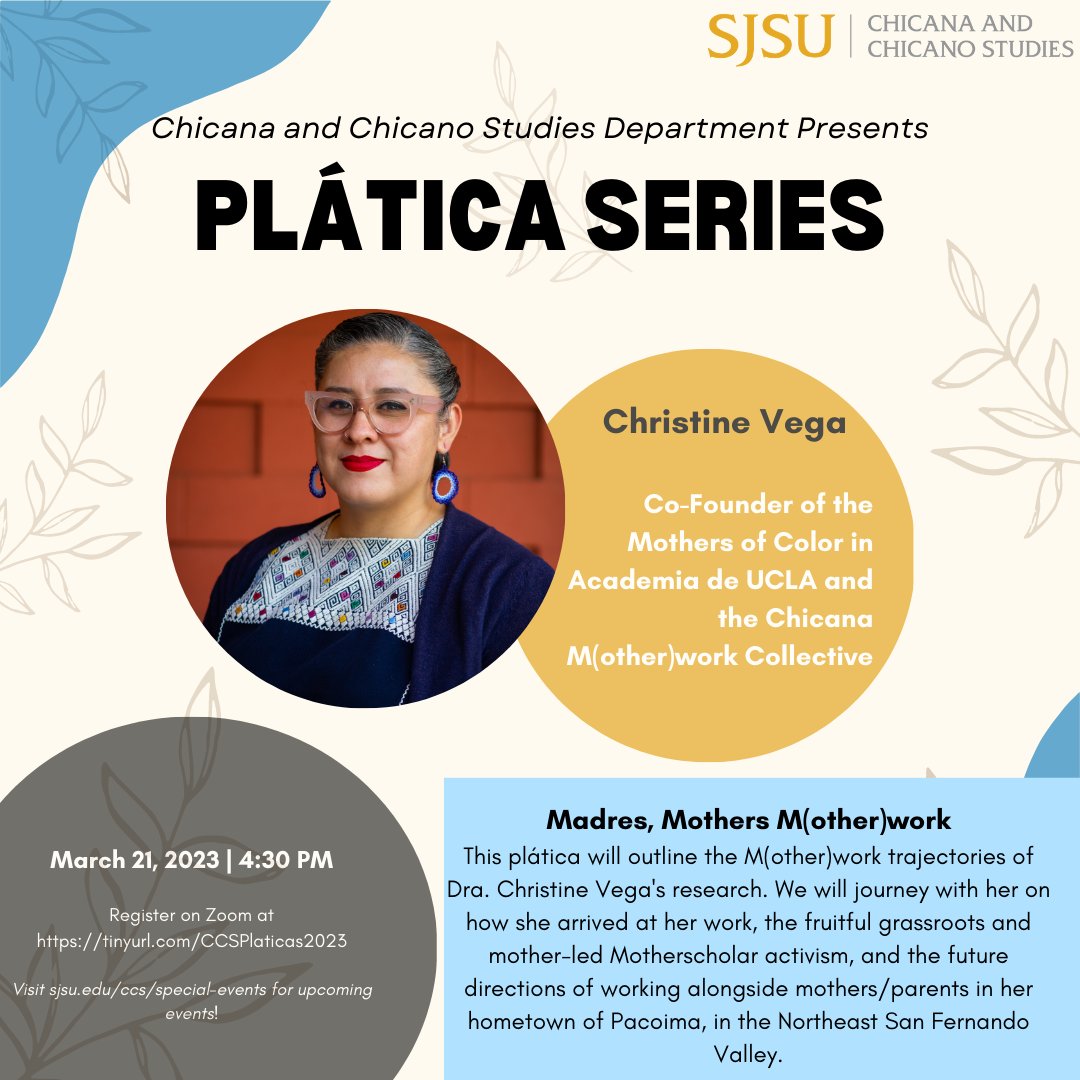 ccs_sjsu's tweet image. Make sure to register for our next guest speaker! Dr. Christine Vega will be having a Platica next Tuesday about her journey. Don&apos;t miss out!