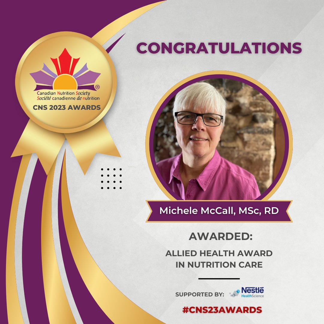 CNS_SCN's tweet photo. 🎉Congratulations to our CNS Career Recognition Award recipients! 

⭐Michele McCall, MSc, RD awarded the Allied Health Awardin Nutrition Care
⭐Daiva E. Nielsen, PhD awarded the INMD/CNS New Investigator Award

#CNS23Awards https://t.co/ZtHegkifsI