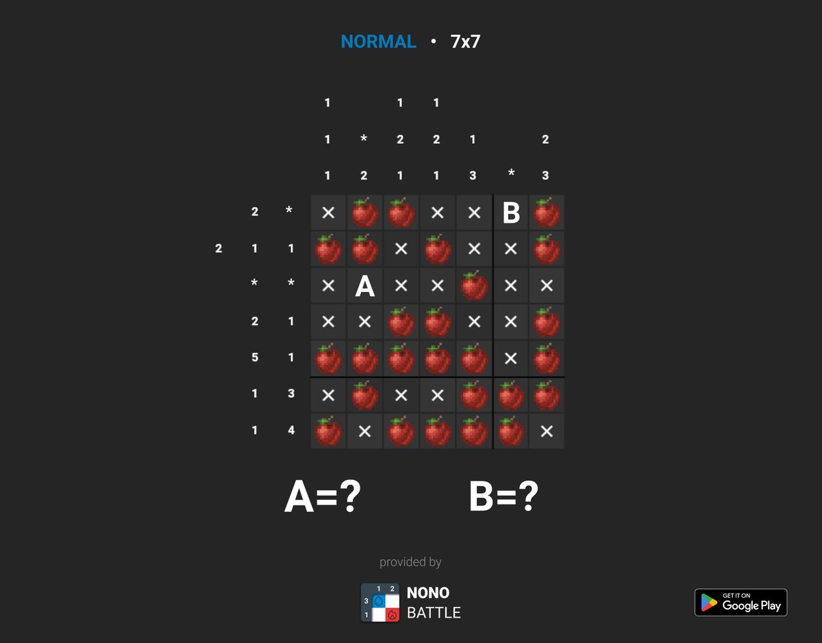 nono_battle's tweet image. 🍎or ❌?

#riddle #nonogram #piccross #brainteaser #androidgame
