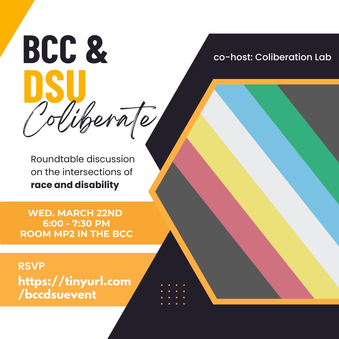 ColiberationLab's tweet image. We are co-hosting a roundtable on the intersections of race and disability with the @purdue_bcc and the Purdue Disabled Student Union on Wednesday March 22nd from 6 to 7:30pm. Details in the registration form at tinyurl.com/bccdsuevent