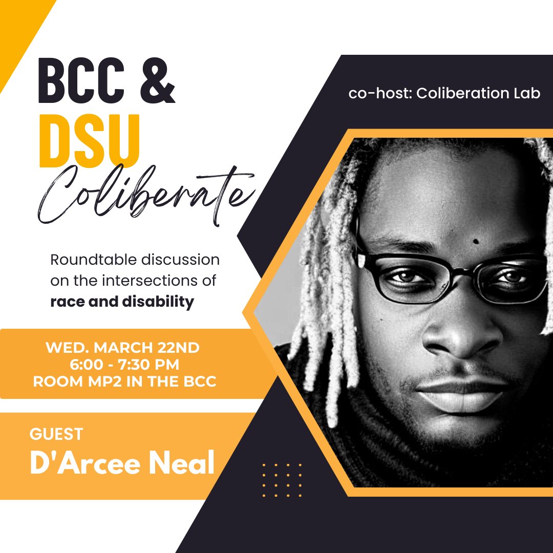 ColiberationLab's tweet image. At this roundtable on race and disability, co-hosted with the @purdue_bcc and the Disabled Student Union, @FractalEcho will be interviewing special guests Samar Jade and @DrChairington