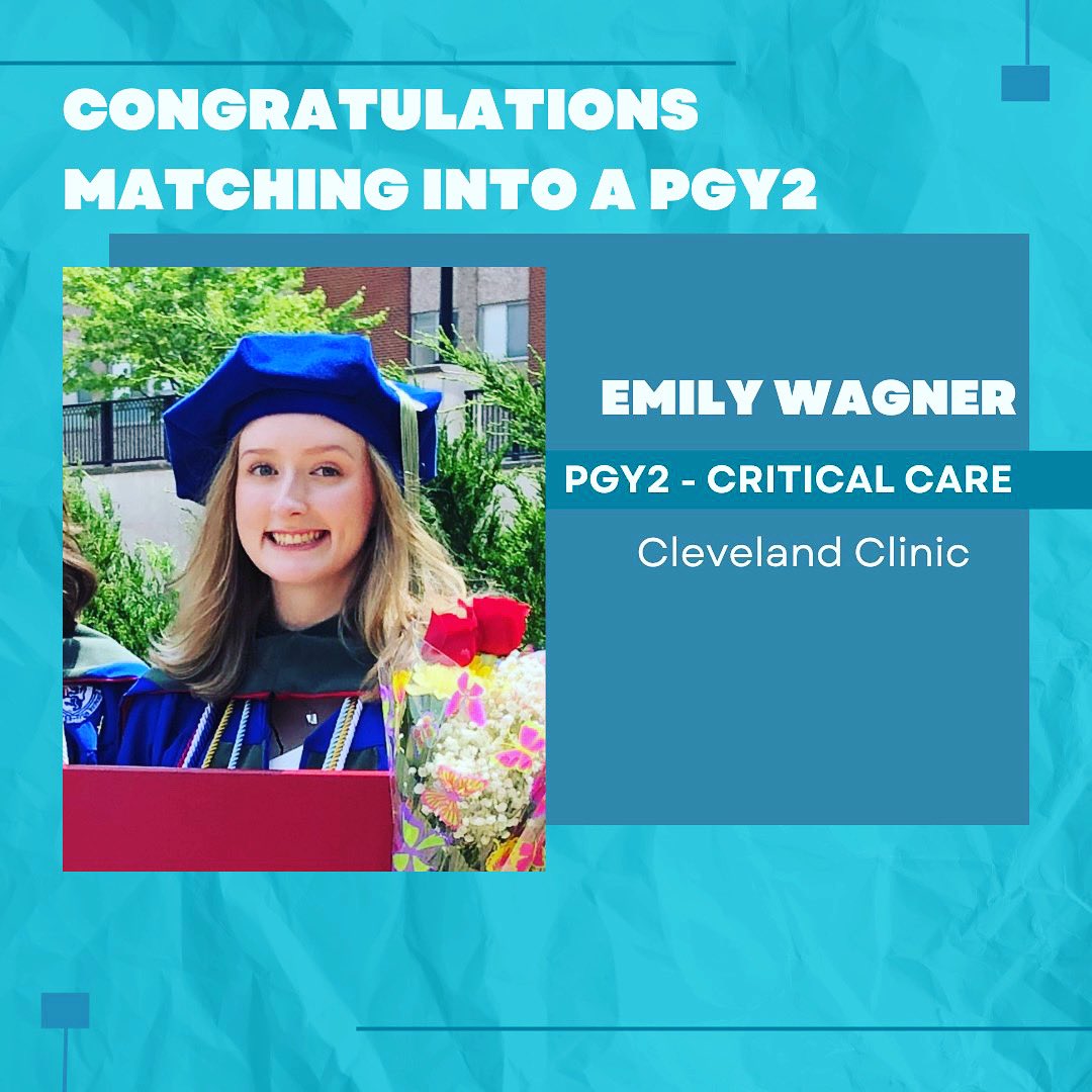 Beyond proud of our current resident Emily for matching in critical care at Cleveland Clinic!