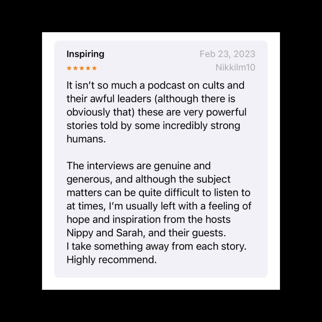 alittlebitculty's tweet image. We love seeing reviews like this! ♥️

We know the conversations we have on this show are tough at times, but we hope you walk away feeling hopeful and inspired.

#alittlebitculty #igotout #cultsurvivor