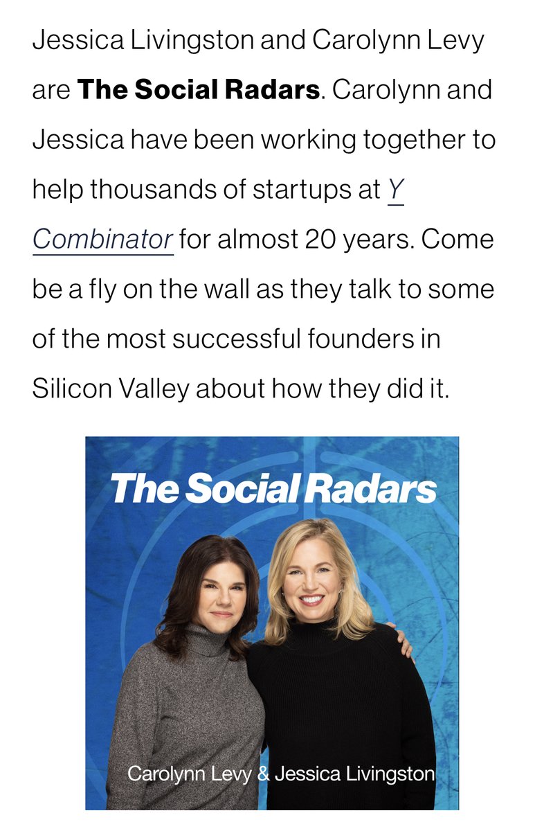 paultoo's tweet photo. @jesslivingston and @cjoneslevy from @ycombinator just launched a fun new podcast, The Social Radars!

The first episode includes me. Check it out:
https://t.co/iUk5KiIVzv https://t.co/JZTQ8y39KD