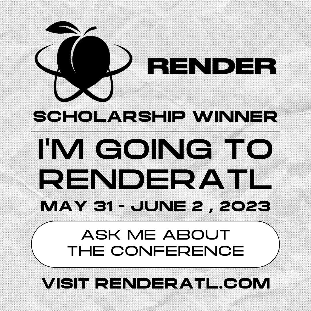 JGiowaya's tweet photo. I'm going to @RenderATL – the tech conference of the summer! I can't wait to be in Atlanta to learn, connect, and innovate with the best of the best! Head over to https://t.co/TI9pCGazVi to learn more about the conference and get your ticket today! #RenderATL #RenderATL2023 https://t.co/ZLUH6pxyD1