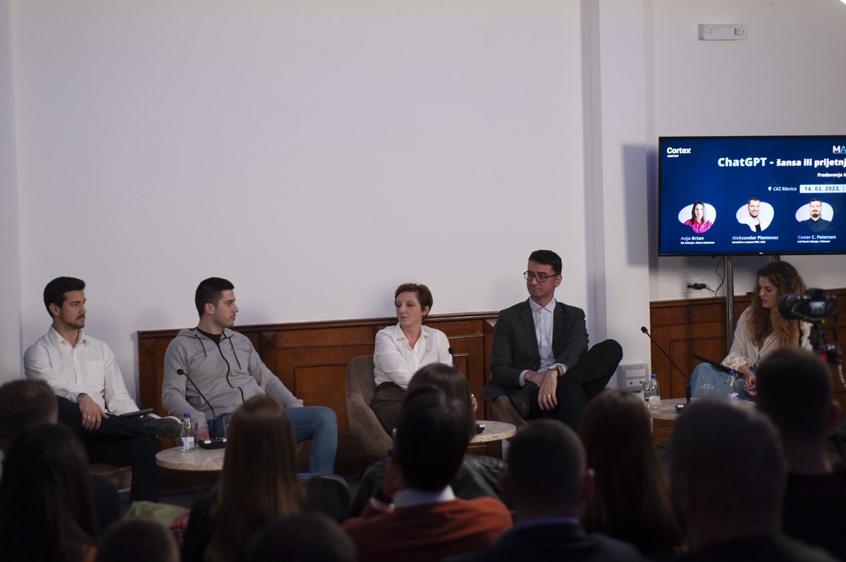 itana_bulatovic's tweet image. Juče je održan meet up na temu: &quot;ChatGPT - Šansa ili prijetnja?&quot; koji su organizovali @ictcortex i @AiMontenegrin . 

Diskusija je bila veoma zanimljiva, a cijeli događaj možete pogledati na YouTube-u: lnkd.in/d4_qwWxk

#chatgpt #meetup #artificialintelliegence