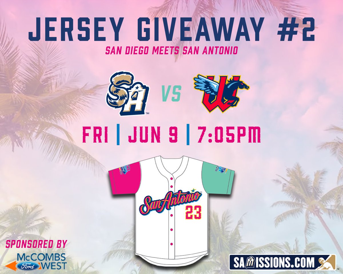 San Antonio Missions Baseball on X: 🚨JERSEY GIVEAWAY REVEAL🚨 Mark your  calendars for our second jersey giveaway this season! The first 2000 fans  to arrive for our game on June 9 against @