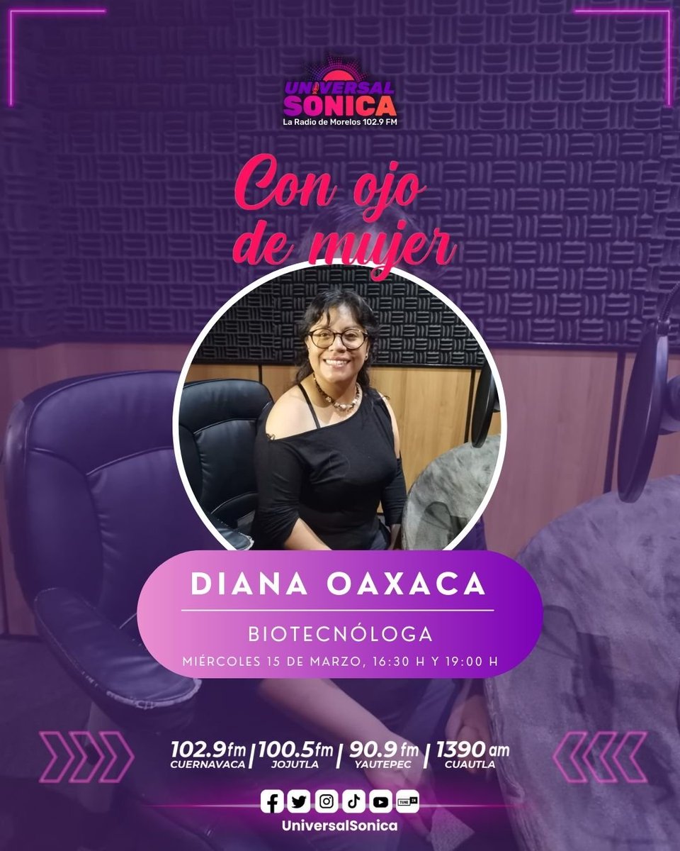 ccg_unam's tweet photo. Hoy a las 16:30 y a las 19:00 horas escucha a nuestra estudiante Diana Oaxaca por las frecuencias de @UniversalSonica en el programa #ConOjodeMujer
@unammorelos https://t.co/JHLPpNgZJe