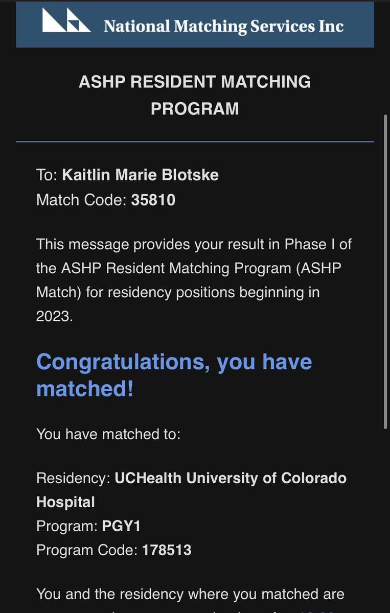Beyond thankful to have matched with <a href="/uchealth/">uchealth</a>’s PGY1 Pharmacy Residency program!! Could not have made it this far without everyone I met a long the way! Special thanks to <a href="/AndreaSikora/">Andrea Sikora</a> <a href="/CForehand84/">Christy Forehand</a> and <a href="/pEDiatricRx/">Alicia;</a> for their mentorship!   #Match2023 #UGAMatch2023 #RxTwitter