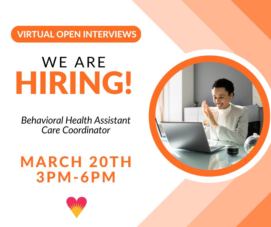 HorizonHealth1's tweet image. Want to join a Best Place to Work? Register for our Virtual Open Interviews on March 20 from 3-6PM - we're hiring for our Behavioral Health Assistant and Care Coordinator positions.

Register TODAY: bit.ly/3LrtdlH

#hiring #openinterviews #behavioralhealth