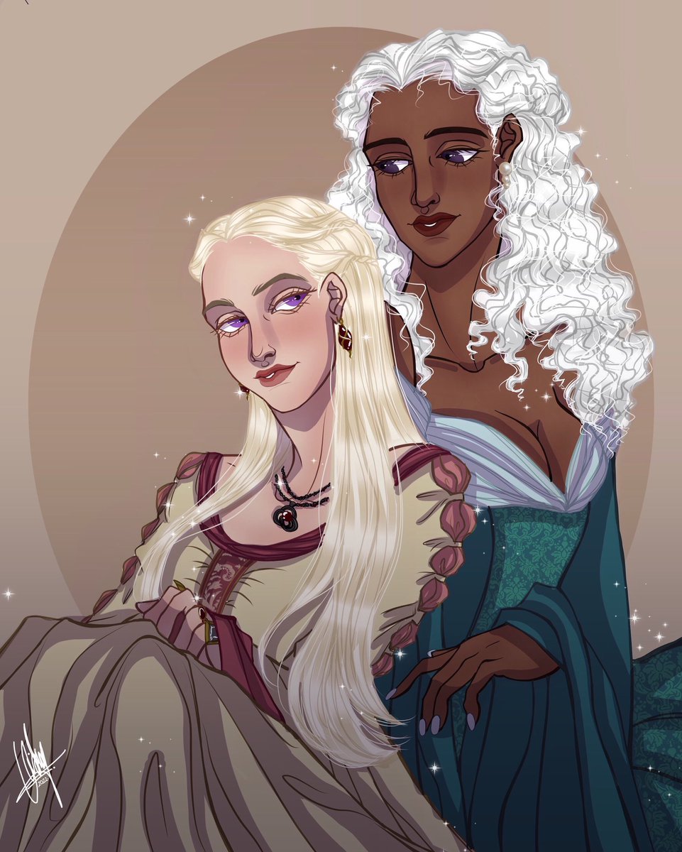 em_marvels's tweet photo. “Whilst Princess Rhaenyra misliked her stepmother, Queen Alicent, she became fond and more than fond of her good-sister Lady Laena. ” https://t.co/flqYQ6lGRD
