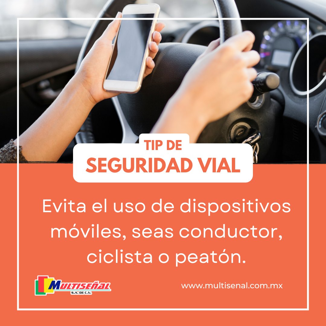 multisenal's tweet photo. Evita el uso de dispositivos móviles: Su uso mientras se transita por las vialidades es una de las principales causas de accidentes. Por lo tanto, evita distraerte de tu camino. 👀📲
#MultiTip #seguridadvial #Multiseñal https://t.co/ciH6uAb8Bz