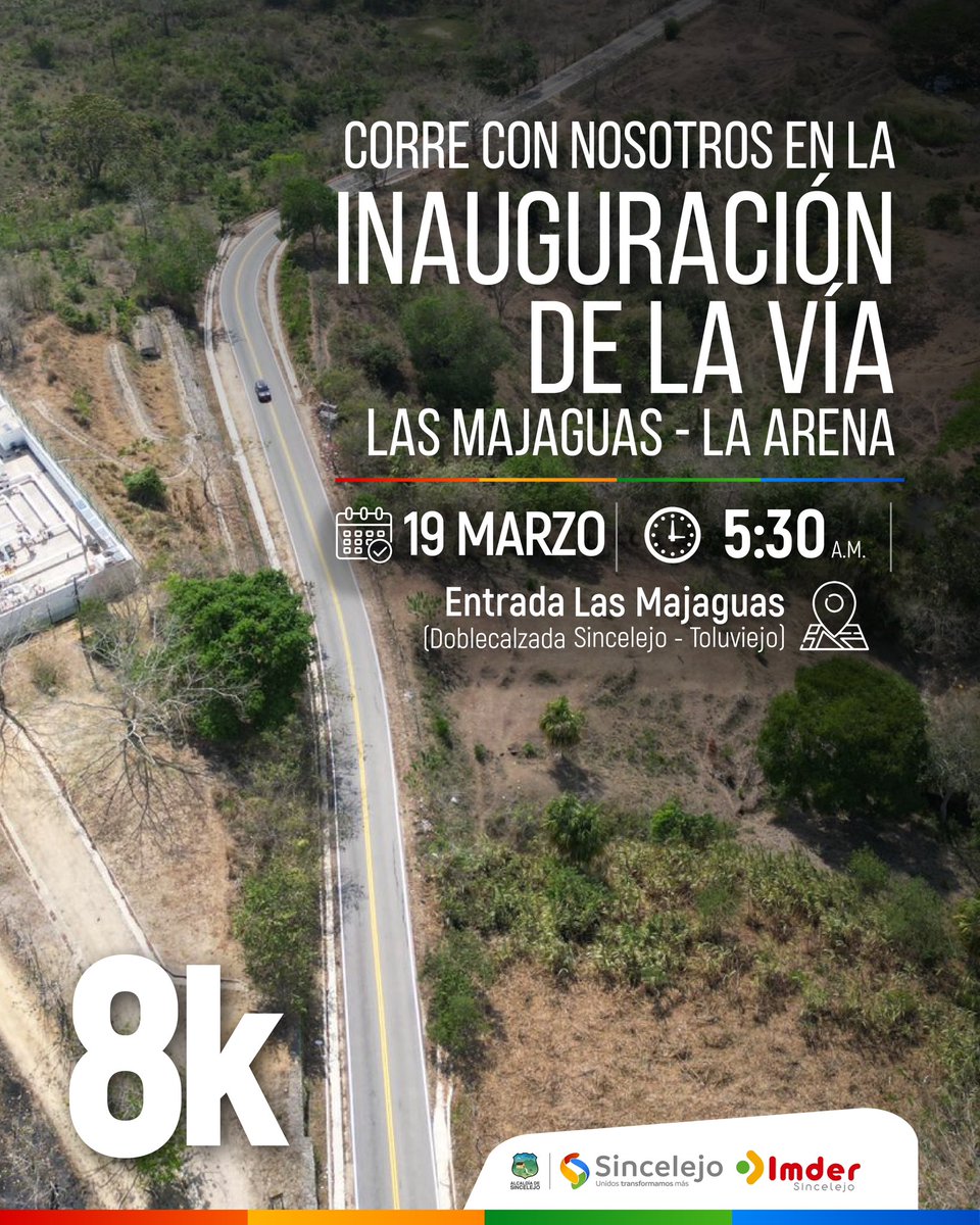 ¡Acompáñanos a la inauguración de la vía las Majaguas - La Arena!🥳🎉

Corre con nosotros y desafía tu resistencia en esta ruta de 8K. Te esperamos el 19 de marzo, a las 5:30 a.m., en la entrada de Las Majaguas. 🏃‍♀️🏃

#UnidosTansformamosMás