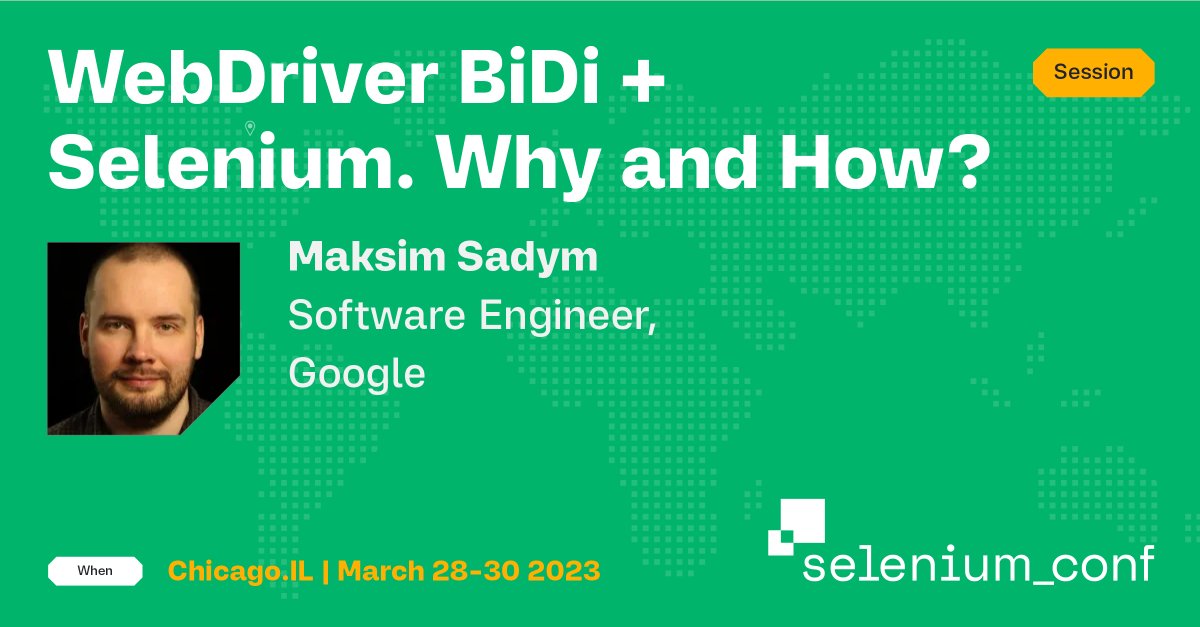 SeleniumConf (@seleniumconf) on Twitter photo Waiting or assertions? #SeleniumConf speaker <a href="/maximsadym/">Maxim Sadym 🇺🇦</a> tells us "Due to the nature of web applications, in most cases tests should not assert anything but rather wait."
Hear more from Maksim in his session on "WebDriver BiDi + Selenium. Why and How?" 👉 seleniumconf.com/agenda/#webdri… Waiting or assertions? #SeleniumConf speaker <a href="/maximsadym/">Maxim Sadym 🇺🇦</a> tells us "Due to the nature of web applications, in most cases tests should not assert anything but rather wait."
Hear more from Maksim in his session on "WebDriver BiDi + Selenium. Why and How?" 👉 seleniumconf.com/agenda/#webdri…