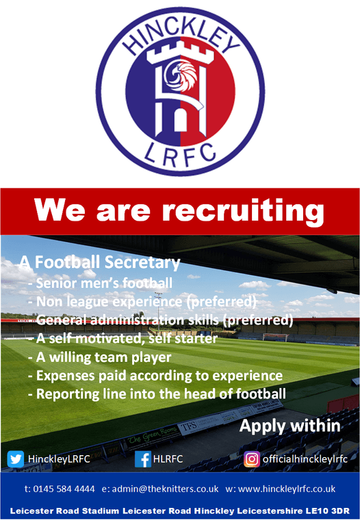 Football Secretary Wanted #Pitchero
hinckleylrfc.co.uk/news/football-…