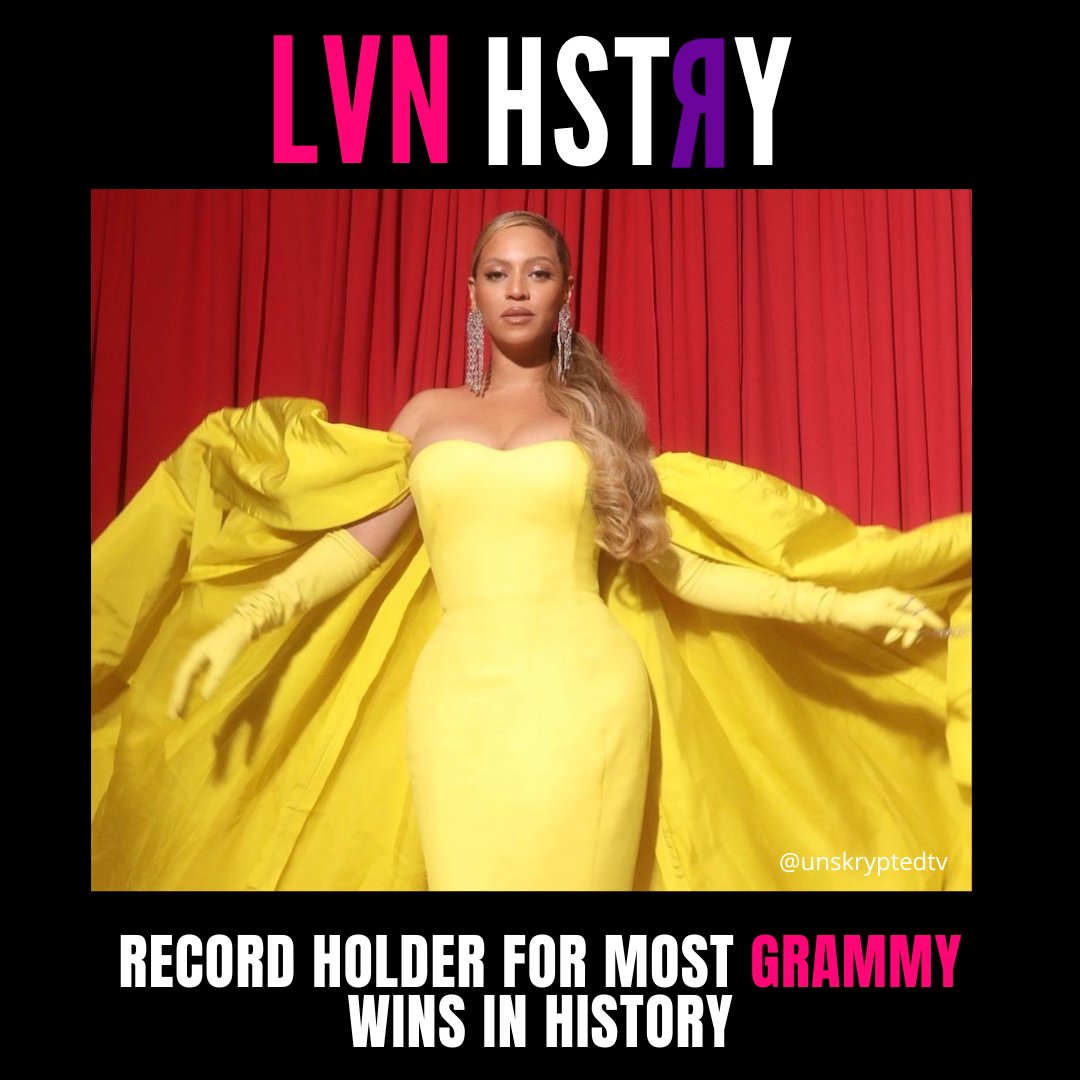 UnskryptedTV's tweet photo. Congratulations to @beyonce, who made history as the all-time record holder for most Grammy wins with 32 awards to her name. Her talent and dedication to her craft have earned her a place among the greatest artists of all time. #Beyonce #lvnhstry #unskrypted #blackhistory https://t.co/NcjmgetPKy