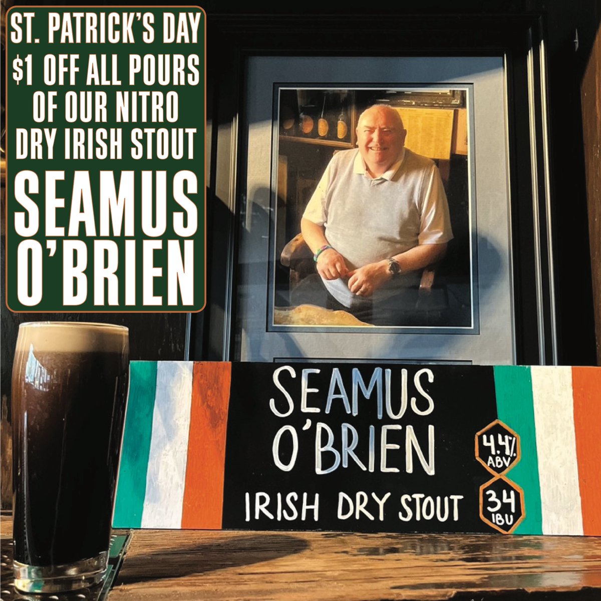 Cheers Seamus - this Friday’s for you! 💚

It is hard to imagine someone more Irish than our good friend Seamus O’Brien, so we make this beer in his honor every year. This Friday we’re taking $1 off all pours of Seamus O’Brien. 🇮🇪

#SeamusOBrien #DryIrishStout #PostdocBrewing