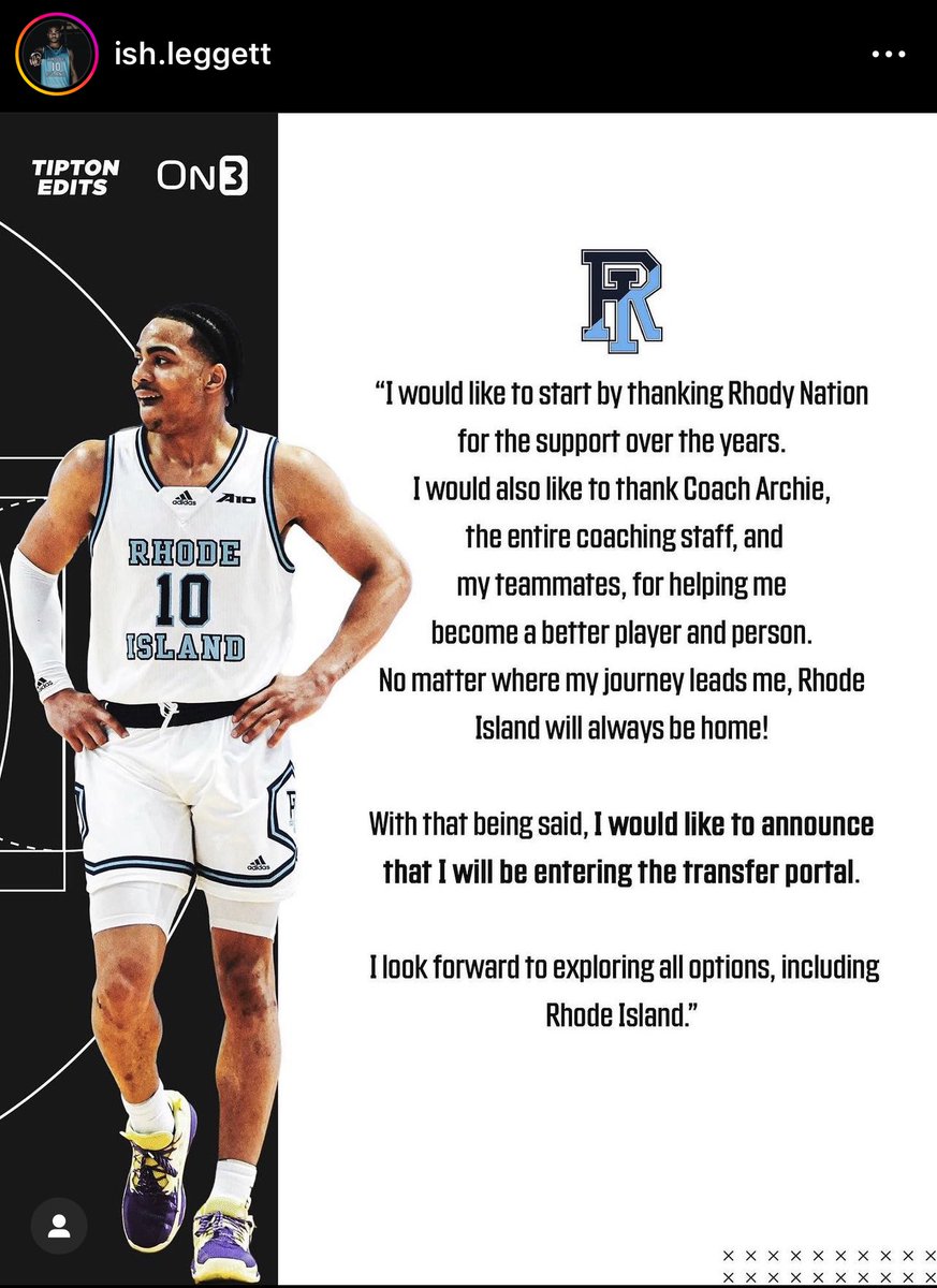 MHershgordon's tweet photo. Ish Leggett is in the transfer portal after a breakout season for #URI. He does keep the door open to returning the Kingston. https://t.co/D34QJ0VzbF