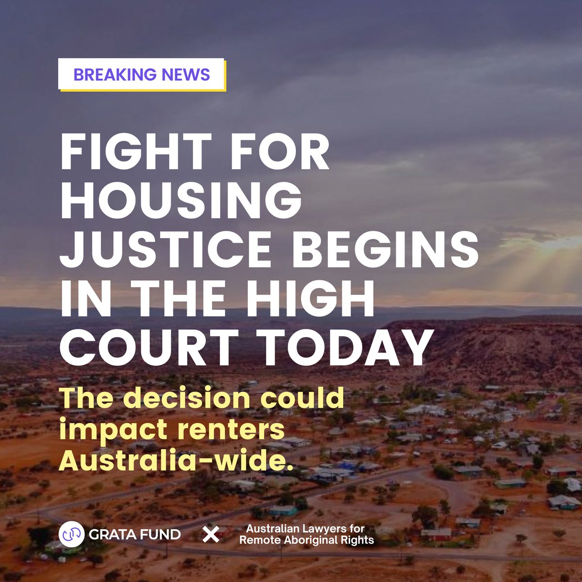 jec_aus's tweet photo. Eastern Arrernte woman Enid Young’s lawyers are in the High Court today calling for compensation for her community after years of living in uninhabitable and unsafe housing. PIAC supports their flight for #housingjustice.
Follow @gratafund for updates. #remotehousing https://t.co/yUhqqOP10g