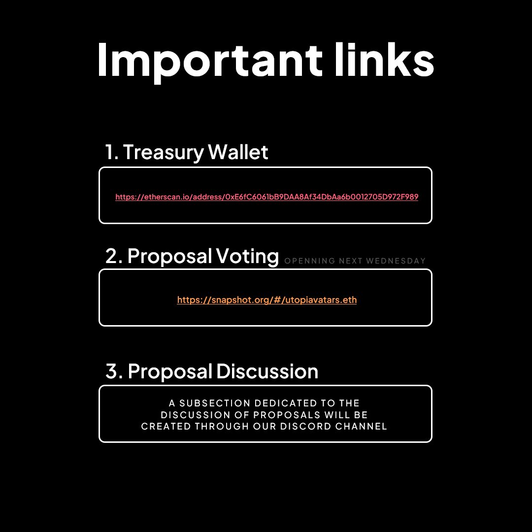 UtopiaAvatars's tweet photo. Important Links:

Treasury Wallet: https://t.co/IouMd9N6sl

Proposal Voting &amp; to make Proposals: https://t.co/qyFFXzSnpb https://t.co/6ntYlbiKIq