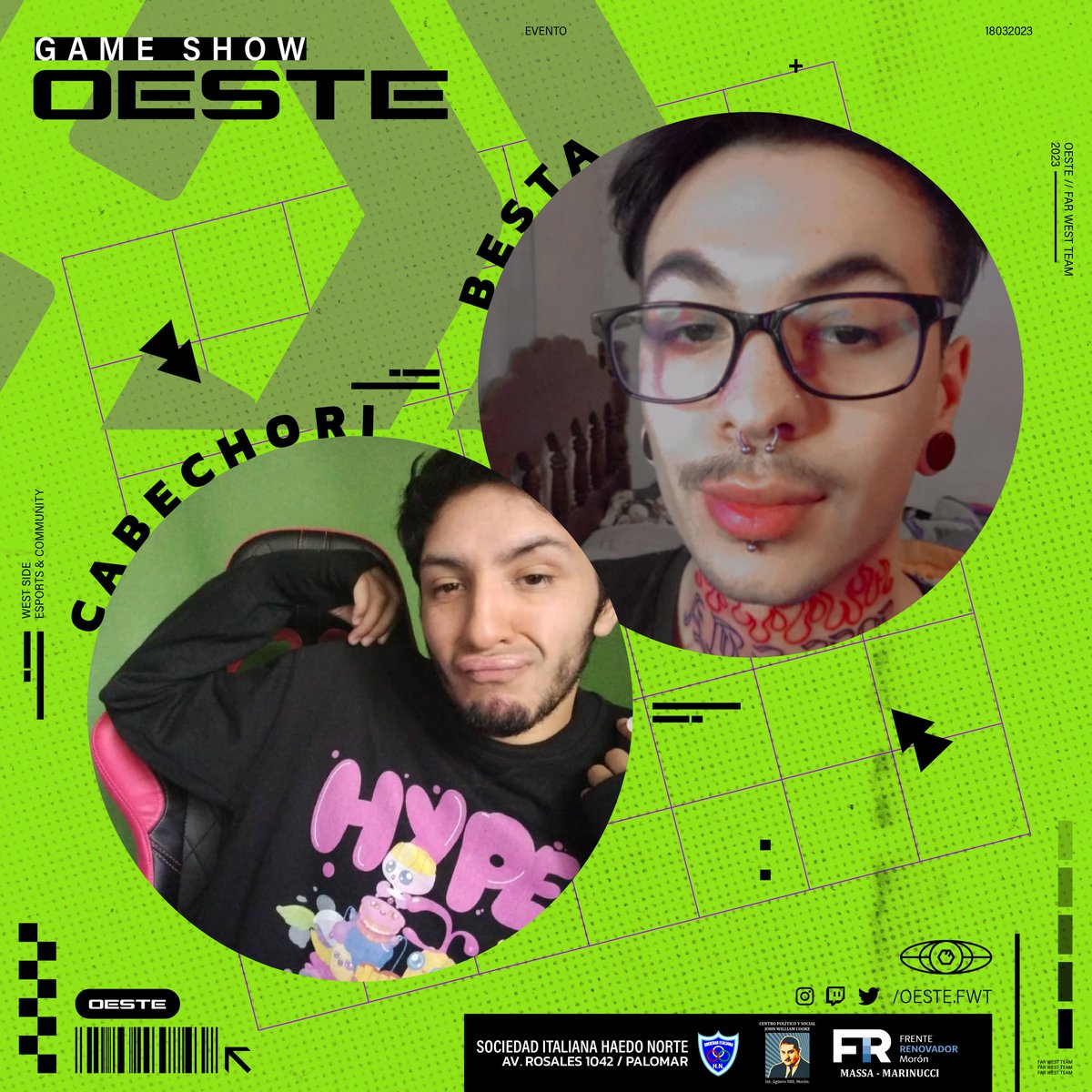 OesteFwt's tweet photo. 🔥 GAME SHOW OESTE! 🔥
Este sábado 18 de marzo de 17 a 19hs 🎉 Vamos a estar disfrutando de este showmatch desde Av. Rosales 1042 / Palomar (Entrada Salón). ❤️

También por twitch: https://t.co/GiYZOnhjkX
@xTsuneko @abrilmarcelli_ @CabechoriOK @alebesta @XSofo1 @LauvikART https://t.co/vexApsi3C7