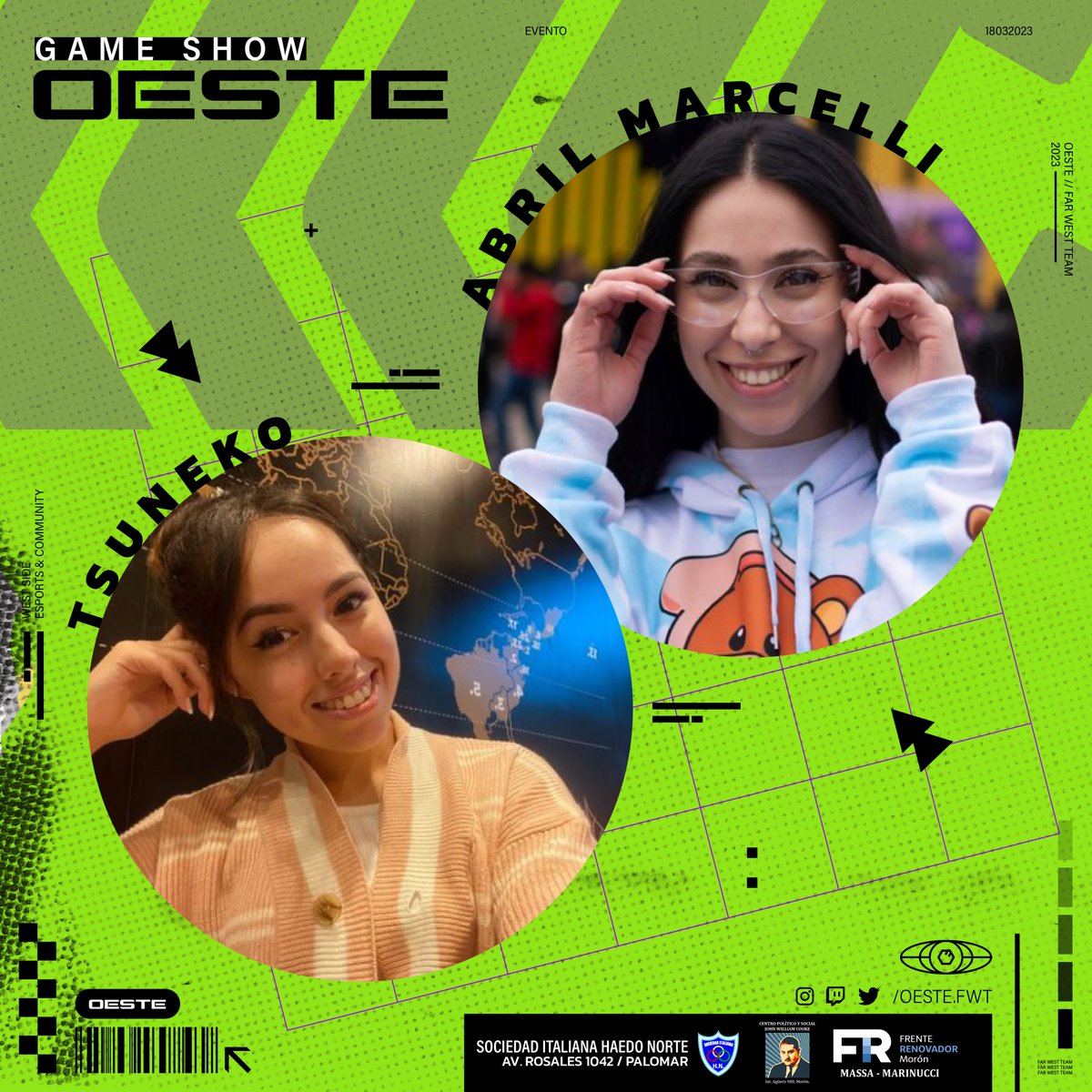 OesteFwt's tweet photo. 🔥 GAME SHOW OESTE! 🔥
Este sábado 18 de marzo de 17 a 19hs 🎉 Vamos a estar disfrutando de este showmatch desde Av. Rosales 1042 / Palomar (Entrada Salón). ❤️

También por twitch: https://t.co/GiYZOnhjkX
@xTsuneko @abrilmarcelli_ @CabechoriOK @alebesta @XSofo1 @LauvikART https://t.co/vexApsi3C7