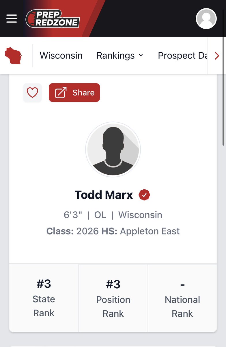 todd_marx's tweet photo. Thank you for the ranking! @MJ_NFLDraft @PrepRedzoneWI https://t.co/tErUAYwi4w
