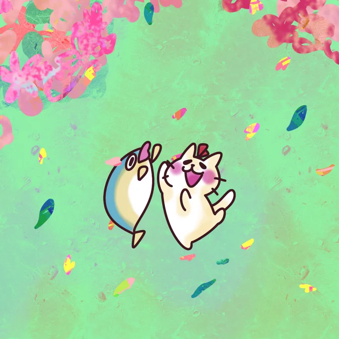 お外では桜が咲き始めたよ!公園にお花見お散歩しに行こう!#イラスト #猫イラスト 
