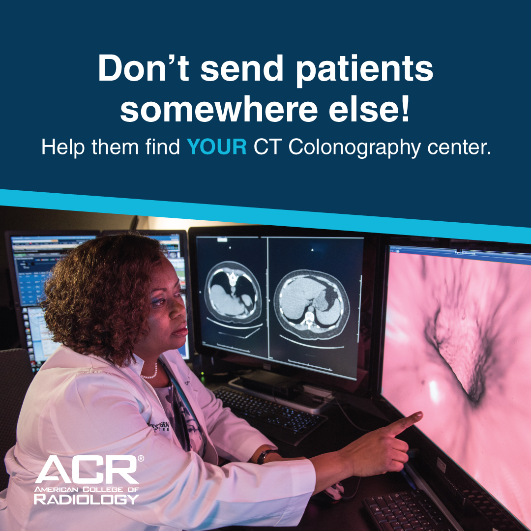 RadiologyACR's tweet photo. Help more patients get screened this #ColorectalCancerAwarenessMonth & beyond.
If your facility offers CT Colonography, also known as #VirtualCT, register with our My CTC Locator to help patients find you more easily. It could save a life. https://t.co/JNa5vBaYim https://t.co/ZtFVU7QgNu